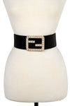 "F" Gem Buckle Belt (Black)