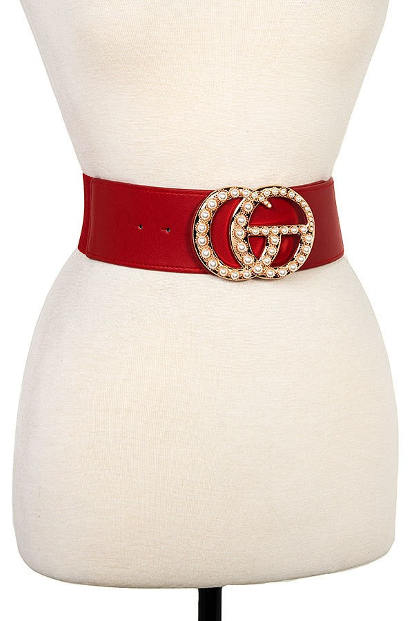 "G" Pearl Buckle Belt (Red)